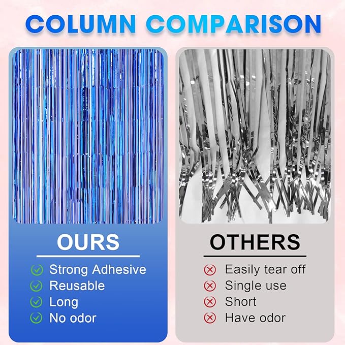 Voircoloria 4 Pack Blue Foil Fringe Backdrop Curtains, Tinsel