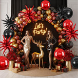 6Pcs Black Red Foil Balloons,22Inch Black Red 4D Round Ball Balloon