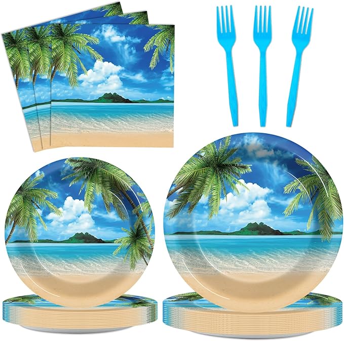 96Pcs Beach Party Plates and Napkins for Summer Tropical Birthday