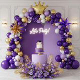 royal Purple gold white Balloon garland kit 126Ppcs luxury double