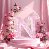 Qunclay Pink Crystal Diamond Letter Wall Decor, Glitter Wooden Bling
