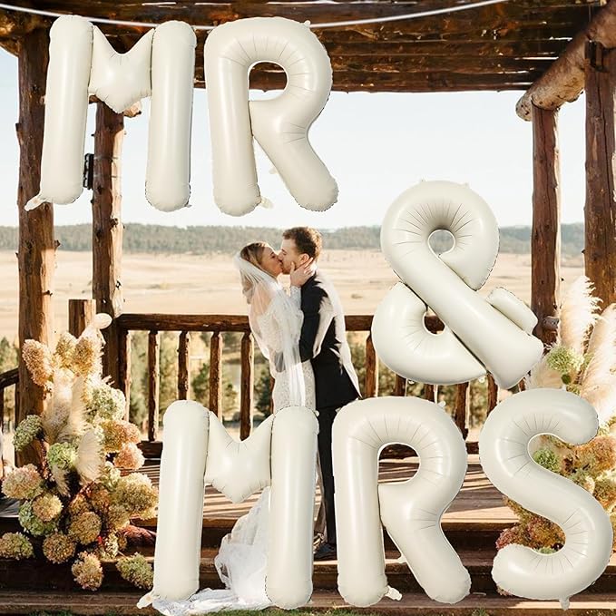 40 Inch Beige MR & MRS Balloons for Wedding Decor, Large Cream Mr and