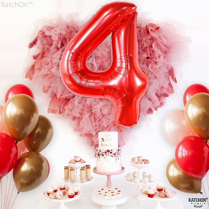 KatchOn, Giant Red Number 4 Balloons for Birthdays - 40 Inch | Red 4