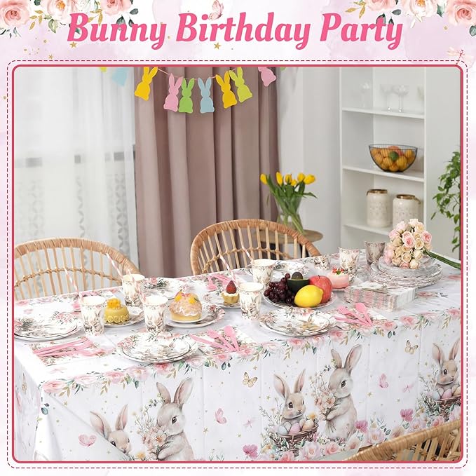 452 Pcs Easter Bunny Party Supplies for 50 Guests Pink Floral Easter