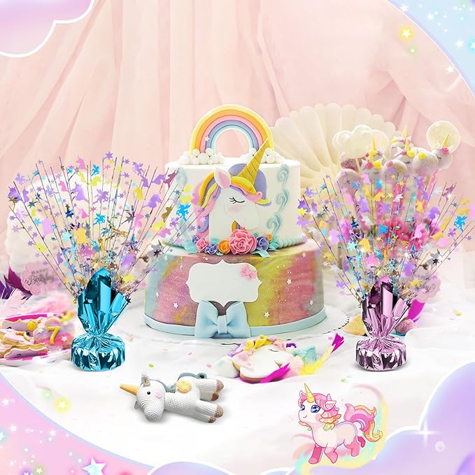 6 Pcs Table Decorations Rainbow Unicorns Metallic Gleam Foil Spray