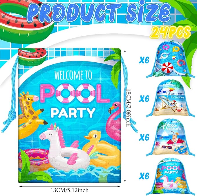 Capoda 24pcs Pool Party Favors Bags Summer Beach Drawstring Bags
