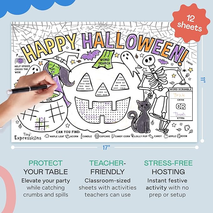 Tiny Expressions Halloween Placemats (Pack of 12 Pumpkin Placemats) |