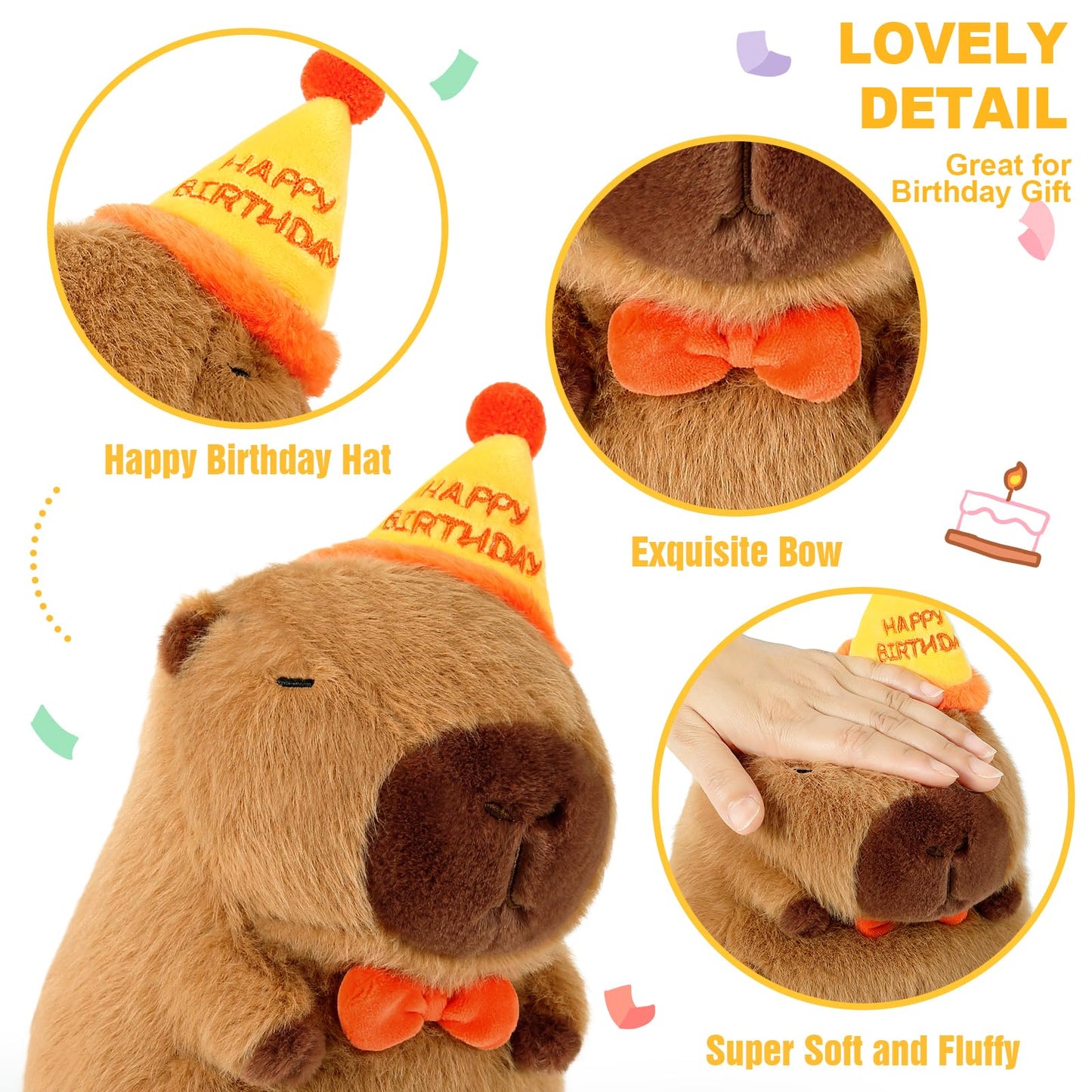 Ditucu Cute Capybara Plush with Happy Birthday Hat Bow Soft Capibara