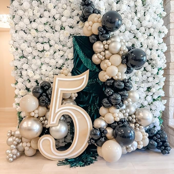 Sand White Black Gold Balloon Arch Kit,Balloon Garland with Star Foil