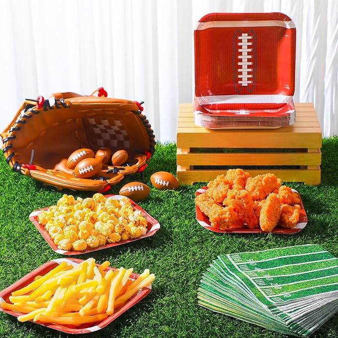 72 Pcs Football Paper Plates and Napkins Football Party Supplies Set