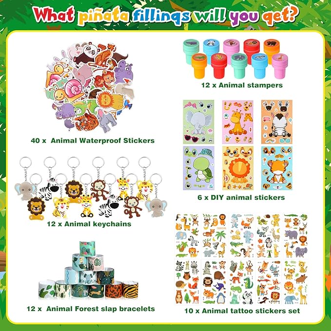 93 Pcs Jungle Safari Party Favors Include Wild One Piñata Stick