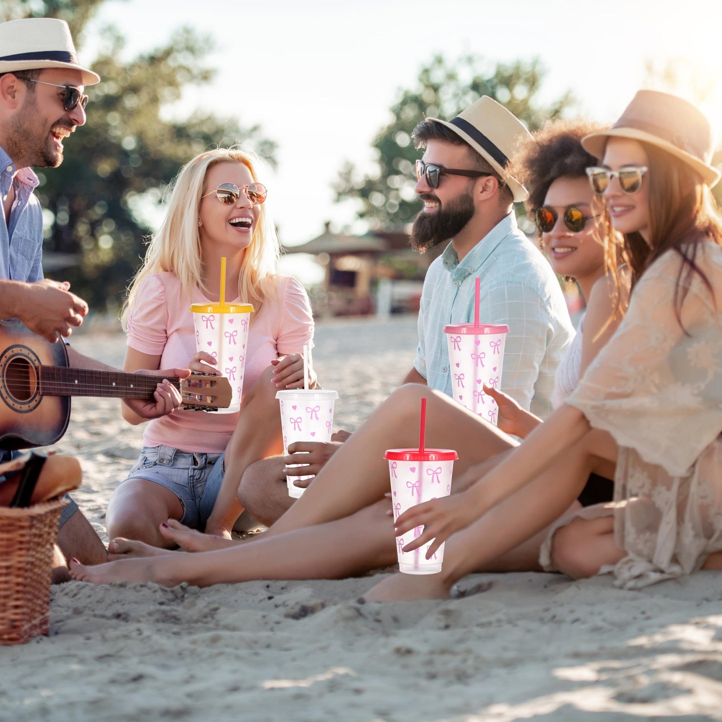 Alohastarttg 12 Pack Plastic Cups with lids and Straws Reusable 24 oz