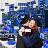 Graduation Decorations Blue Party Decor Set include Congrats Grad