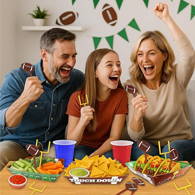 50 Piece Football Party Food Tray Box Kit 30 Oil Resistant Paper