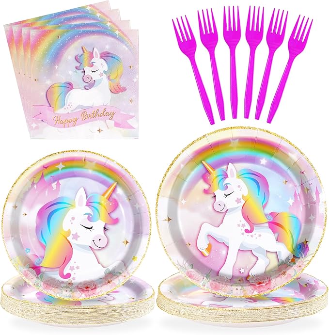 96 Pcs Unicorn Birthday Party Decorations 350 GSM Disposable Rainbow
