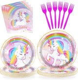 96 Pcs Unicorn Birthday Party Decorations 350 GSM Disposable Rainbow