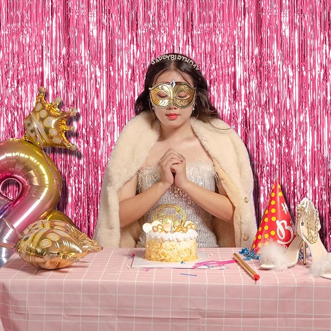 20 Pack Pink Backdrop Decorations - Tinsel Curtain Party Backdrop