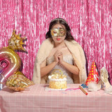 20 Pack Pink Backdrop Decorations - Tinsel Curtain Party Backdrop