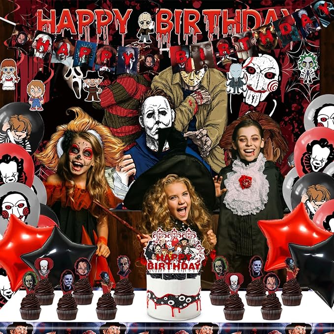 Horror Birthday Party Decorations 50 Pcs Halloween Theme Kit with