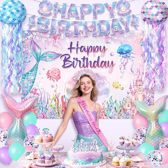 Mermaid Birthday Decorations 41Pcs Mermaid Party Supplies Include