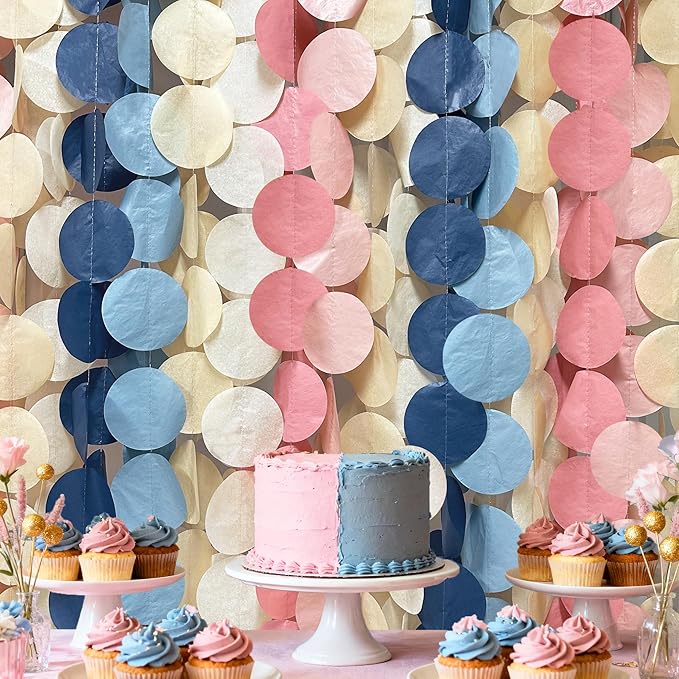 205 Ft Dusty Rose Pink Blue Khaki Beige Circle Dot Backdrop Garland