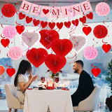 26PCS Valentines Decorations Happy Valentines BE MINE Banner Heart
