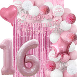 16th Birthday Decorations for Girls Pink Number 16 Balloon Bow