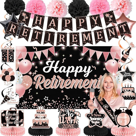 22Pcs Rose Gold Retirement Party Decorations for Women Happy