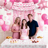 17th Pink Birthday Decorations for Girls, Pink Bow Coquette Birthday