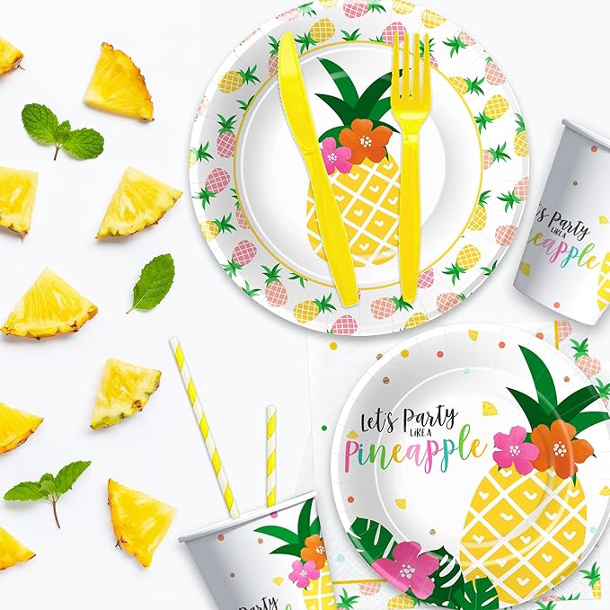 Pineapple Party Decorations Tableware Summer Hawaiian Luau Theme