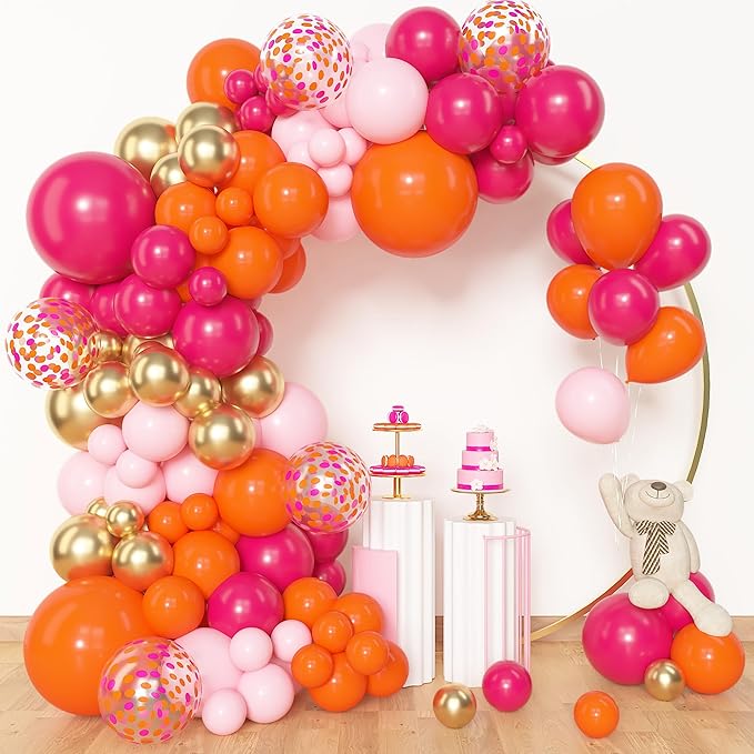 Amandir 153Pcs Pink and Orange Balloon Arch Kit, Different Sizes 18