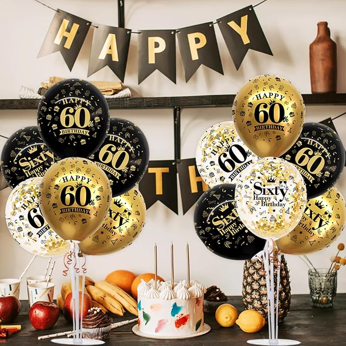 4 Set Black Gold Balloon Stand Kit for Birthday Decorations for 60th
