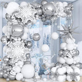 Christmas Decorations Balloons Arch Kit White Silver Snowflake