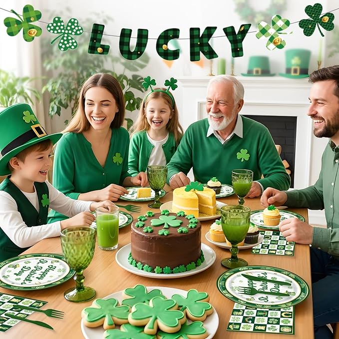 102 Pcs St Patrick's Day Paper Plates and Napkins Green Shamrock