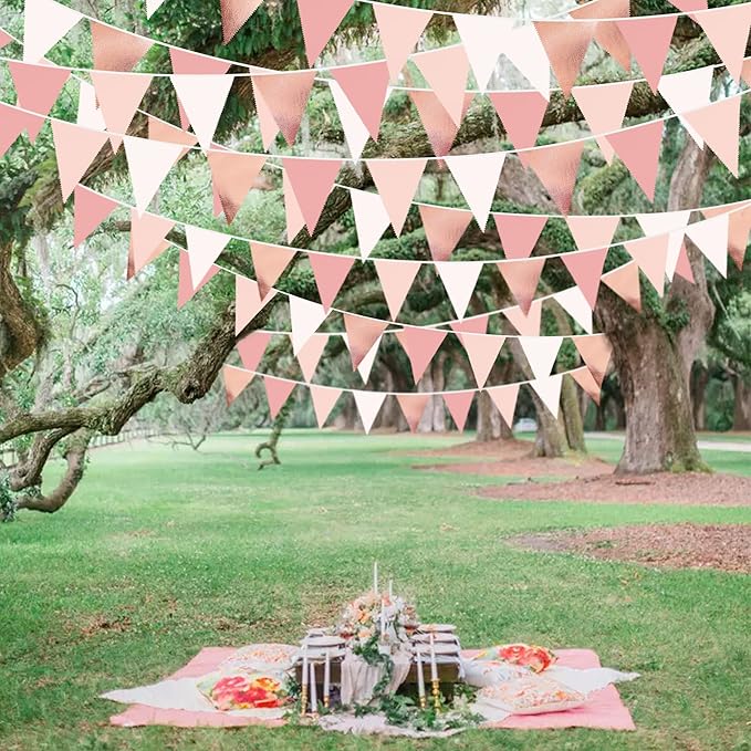 32Ft Rose Gold Party Decorations Dusty Blush Pink Pennant Banner