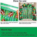 2 Packs Football Foil Fringe Curtain, Green Glitter Metallic Tinsel
