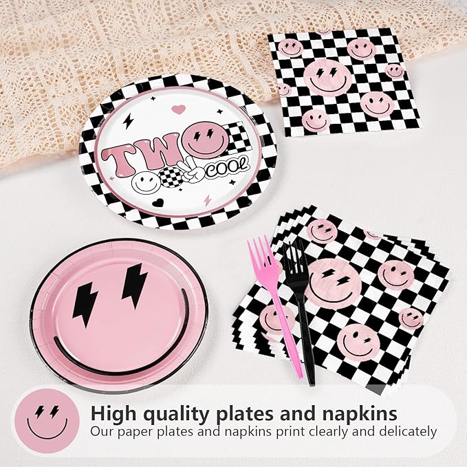 96 Pcs Two Cool Dude Birthday Party Decorations Pink 2nd Birthday