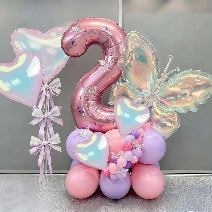Iridescent Heart Balloons, 9PCS 18Inch Transparent Laser Heart Foil