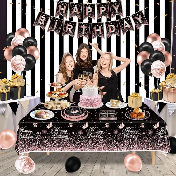123 Pack Black and Rose Gold Party Supplies Pink Birthday Party