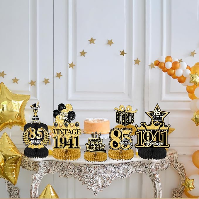 85th Birthday Party Decorations, 9PCS Happy Birthday Table Honeycomb