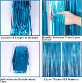 2 Pack 3.2ft x 8.2ft Blue Foil Fringe Curtains Photo Backdrop Party