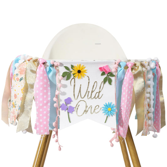 Wild flower High Chair Banner - Girls WildOne 1st Birthday Decoration