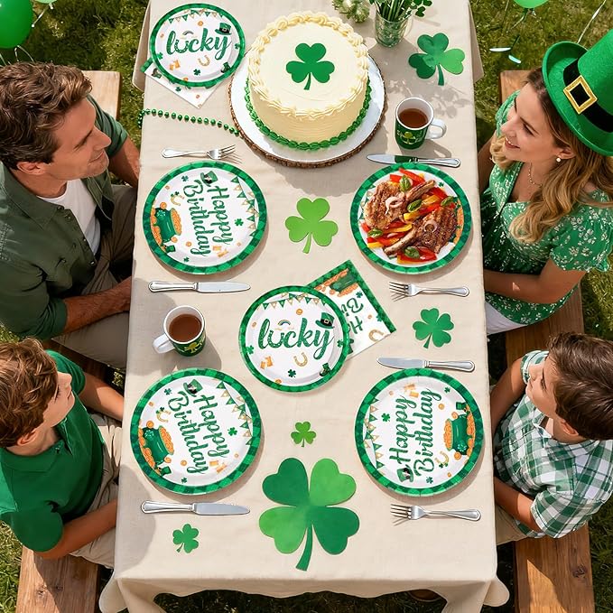 96Pcs St Patrick's Day Party Supplies Green Shamrock Plates and