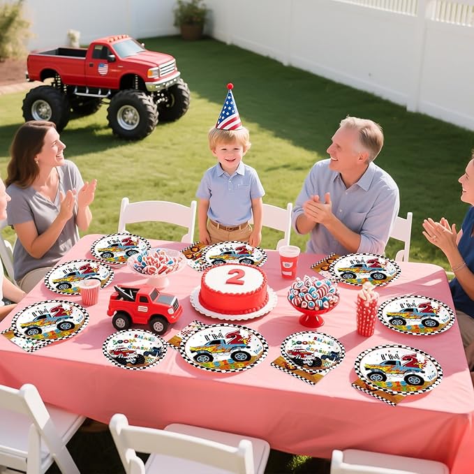 96 Pcs Monster Cartoon Truck 2nd Birthday Party Supplies I'm 2 Truck