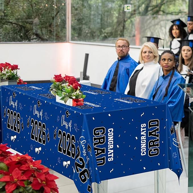 QZYL 4 Pack Graduation Tablecloth, 54" x 108" Blue Graduation Table