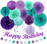 Teal purple Lavender Girl Mermaid birthday Party decorations 21pcs