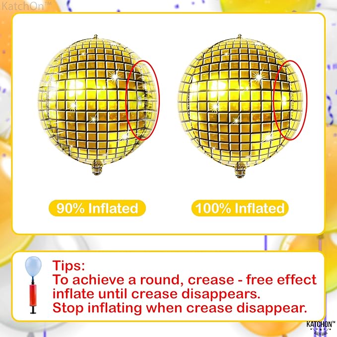 KatchOn, Huge Gold Disco Ball Balloons - 22 Inch Pack of 6 | 4D Disco