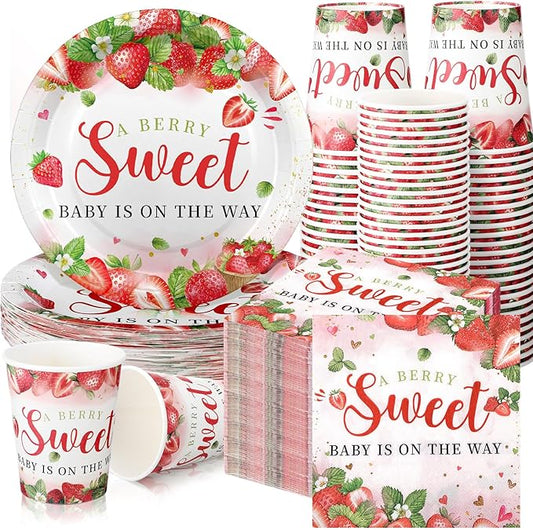 200 Pcs Strawberry Baby Shower Paper Plates Napkins Cups Baby Shower