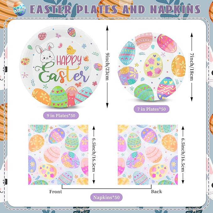 150PCS Easter Plates and Napkins Sets Disposable Easter Party