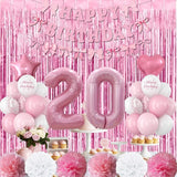 20th Birthday Decorations for Girls Pink Number 20 Balloon Bow